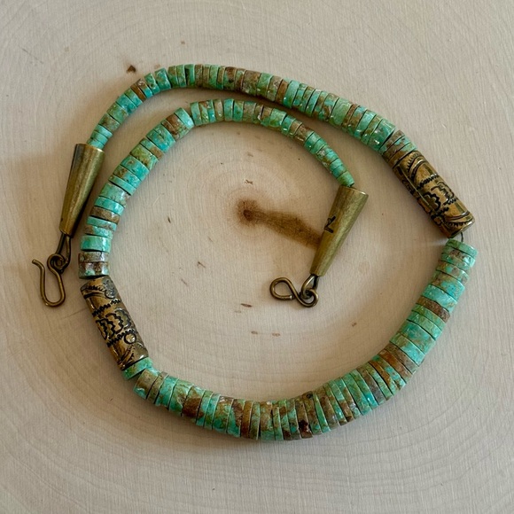 RARE_VINTAGE_Santo Domingo Tony Aguilar Sr. Brass & NATURAL Turquoise Necklace - Picture 9 of 16